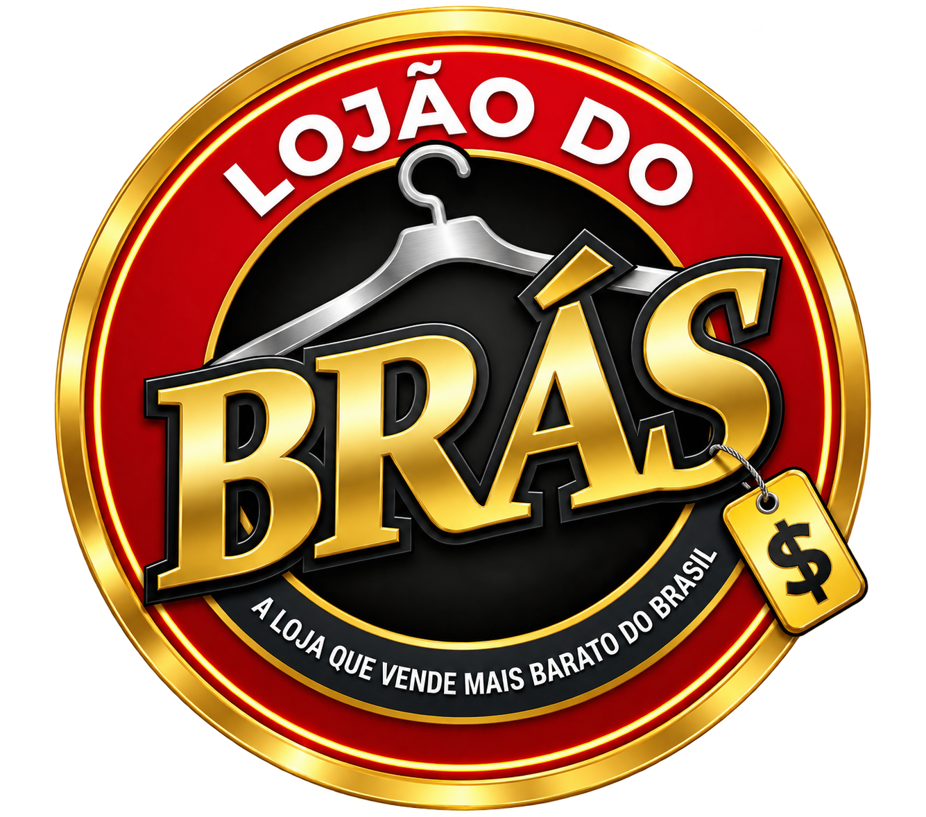 Marca Lojão do Brás, em vermelho e dourado